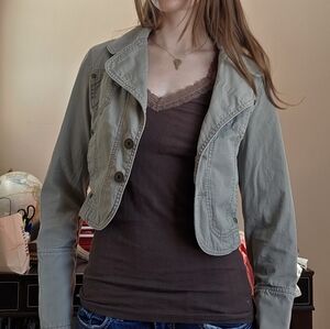 Dkny beige/green Cropped Jean Jacket